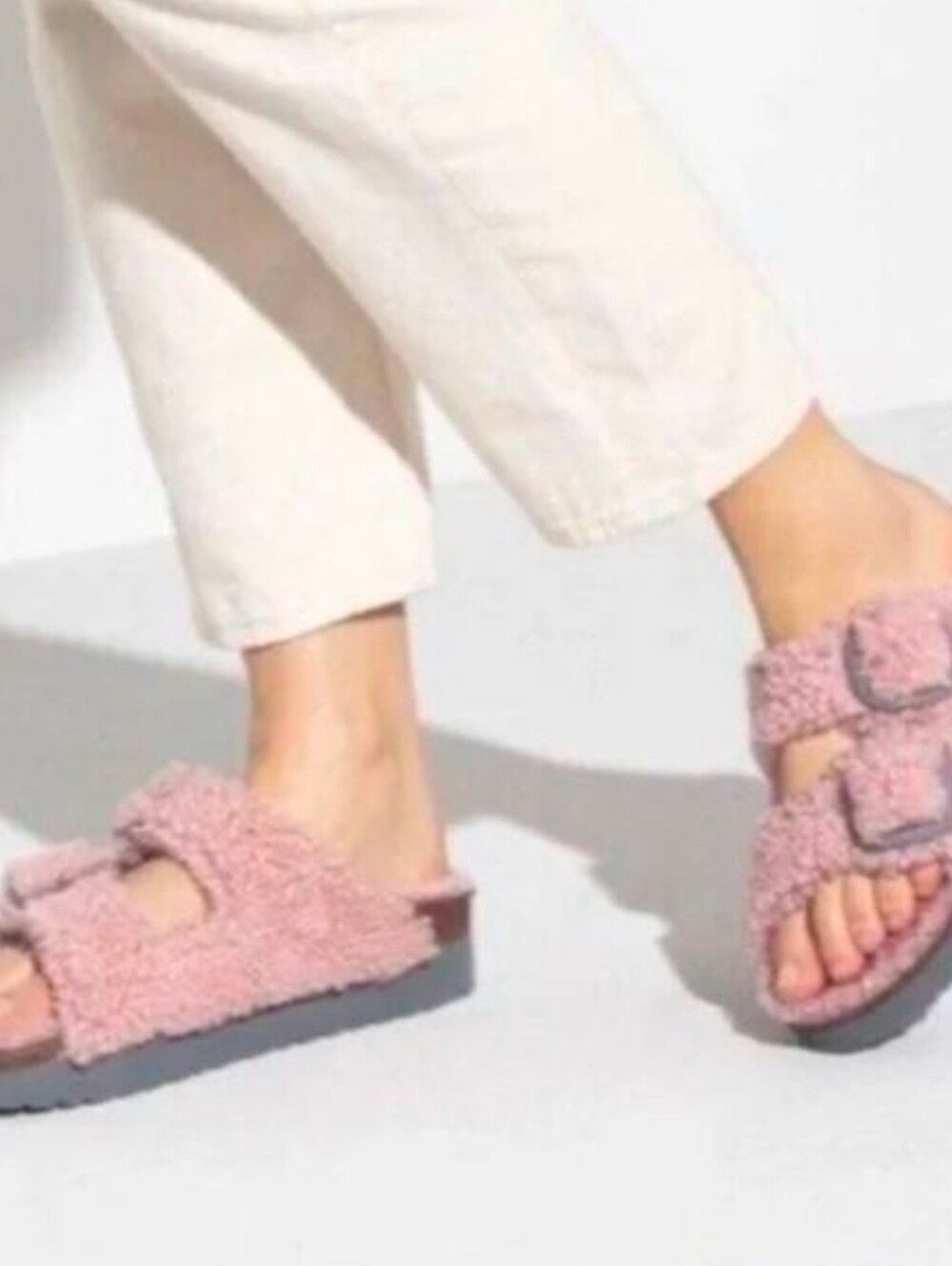 Papillio Birkenstock Arizona Big Buckle Teddy Shearling Sandals Pink Sz38 (US 7)